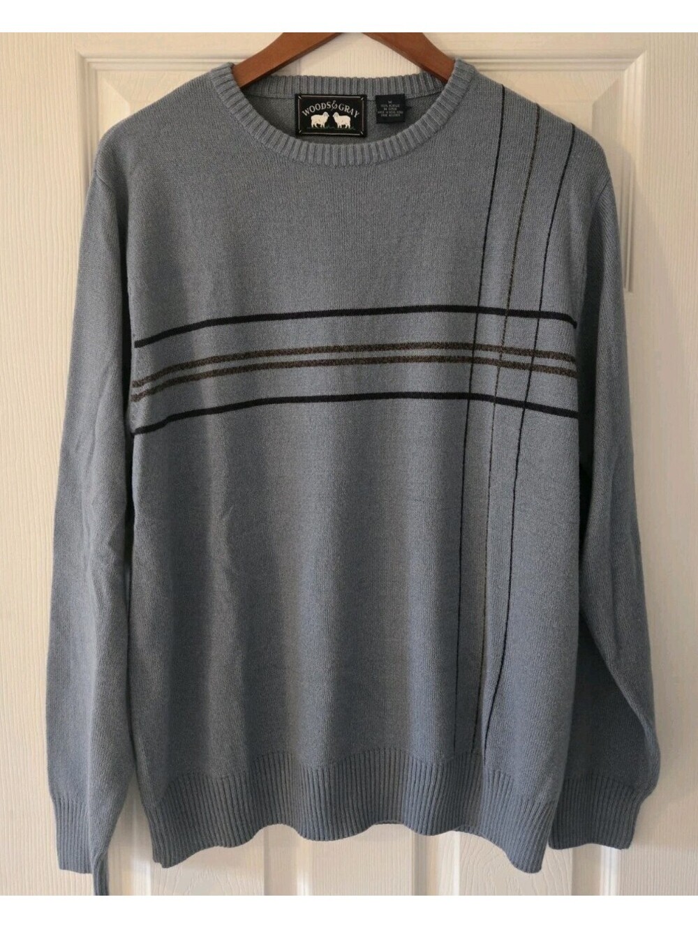 Vintage Woods & Gray Sweater Men's Medium Blue Knitted Pullover Grandpa